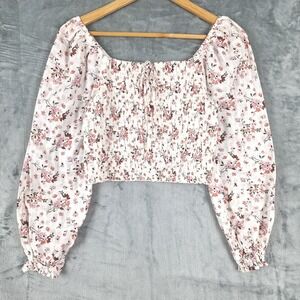 Womens Top Small Romantic Floral Milkmaid Smocked Boho Peasant Cottage Cropped